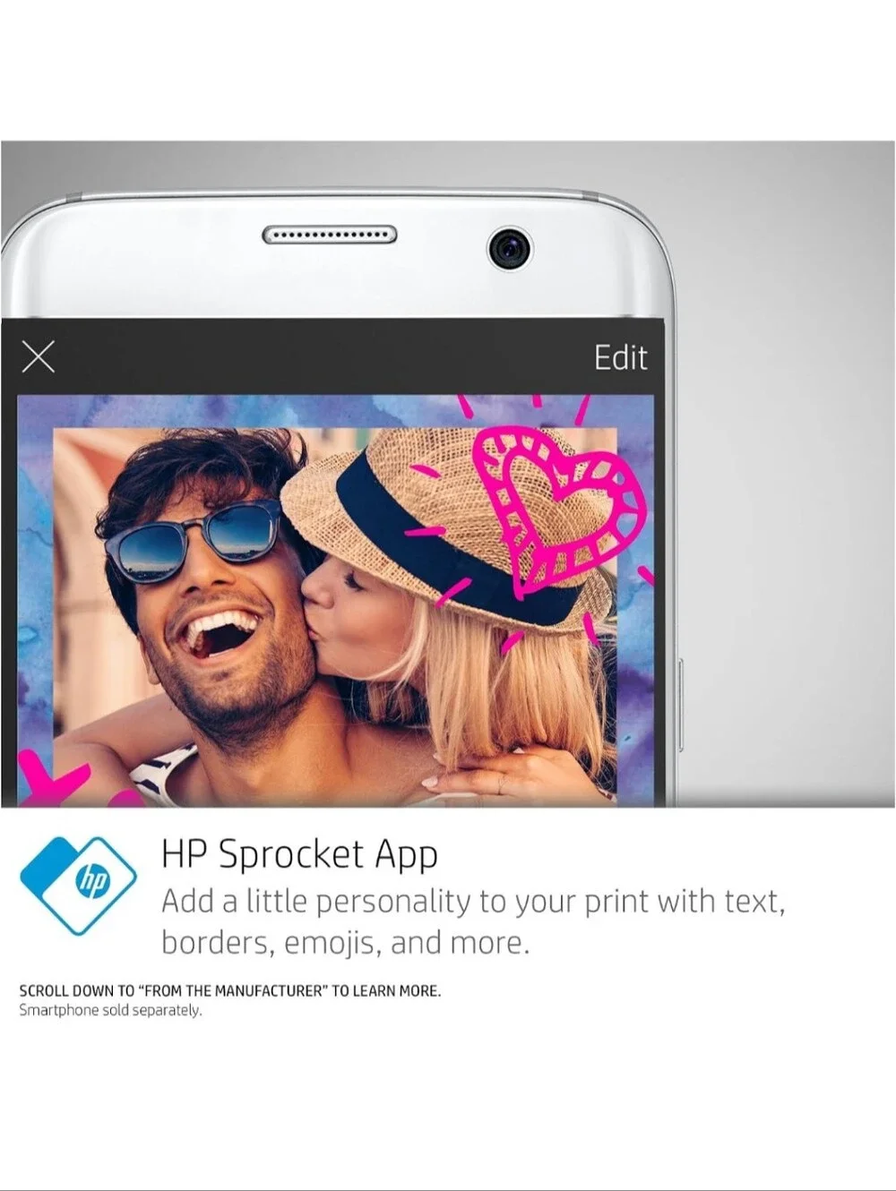 HP Sprocket Portable Photo Printer, Print Social Media Photos on 2x3 Sticky-Back